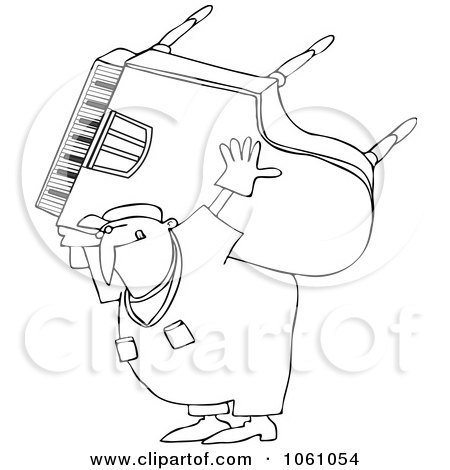 Royalty-Free Vector Clip Art Illustration of a Coloring Page Outline Of A Man Carrying And Moving A Piano by djart