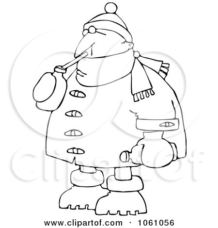 Royalty-Free Vector Clip Art Illustration of a Coloring Page Outline Of A Man In Winter Clothes, Sipping A Beverage by djart