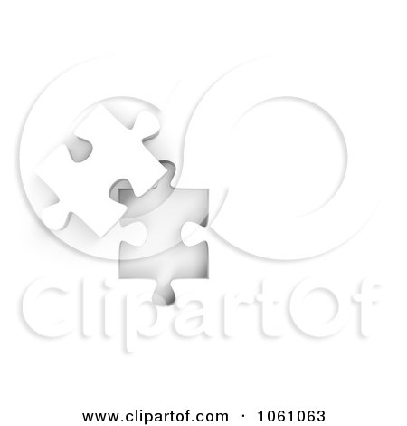 Royalty-Free CGI Clip Art Illustration of a 3d White Jigsaw Puzzle Piece Next To A Hole by ShazamImages