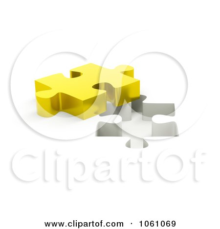 Royalty-Free CGI Clip Art Illustration of a 3d Golden Jigsaw Puzzle Piece By A Hole by ShazamImages