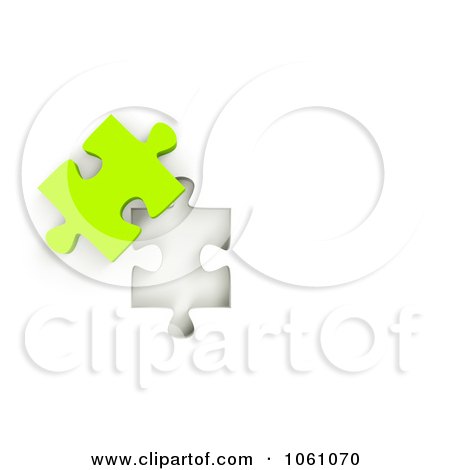 Royalty-Free CGI Clip Art Illustration of a 3d Lime Green Jigsaw Puzzle Piece Next To A Hole by ShazamImages