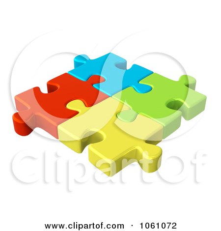 Royalty-Free CGI Clip Art Illustration of 3d Connected Colorful Jigsaw Puzzle Pieces by ShazamImages