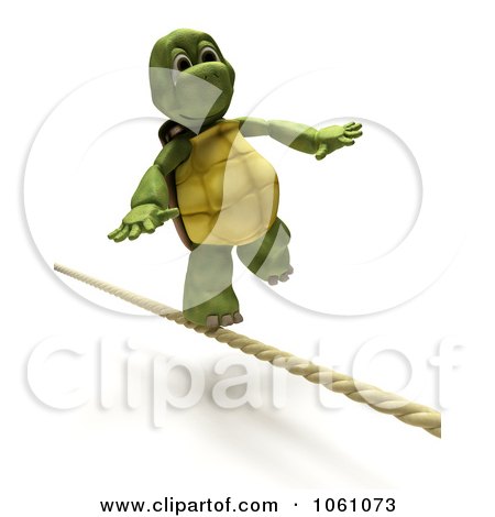 3d Tortoise Walking On A Tight Rope Royalty Free CGI Clip Art Illustration by KJ Pargeter