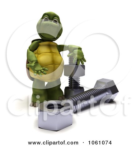 3d Tortoise With Bolts And Nuts Royalty Free CGI Clip Art Illustration by KJ Pargeter