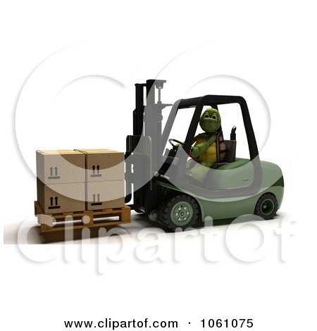 3d Tortoise Forklift Operator Moving Boxes Royalty Free CGI Clip Art Illustration by KJ Pargeter