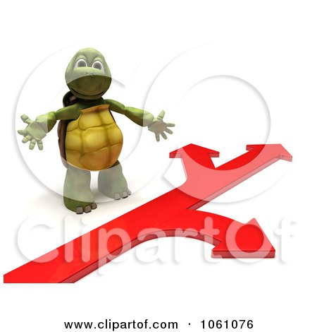 3d Tortoise With A Red Arrow Path Royalty Free CGI Clip Art Illustration by KJ Pargeter