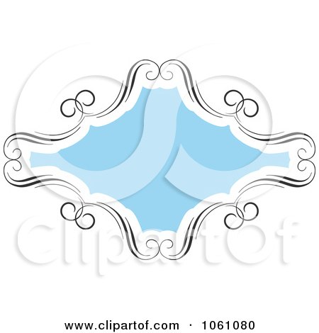 Blue Frame With Ornate Black Swirl Borders - Royalty Free Vector Clip Art Illustration by KJ Pargeter