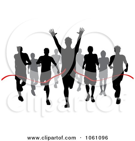 Silhouetted Runner Breaking Through The Finish Line - Royalty Free Vector Clip Art Illustration by KJ Pargeter
