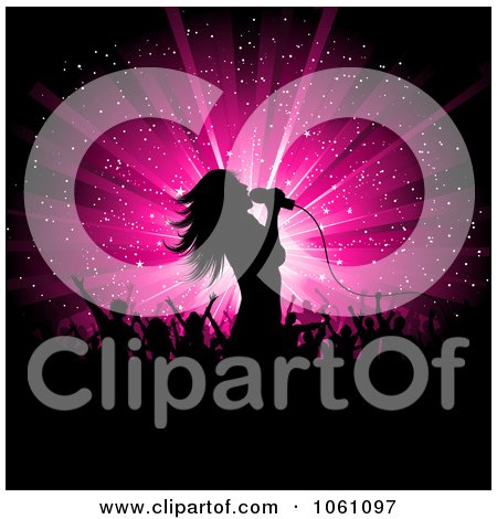 Silhouetted Female Singer Against A Pink Star Burst, With Fans - Royalty Free Vector Clip Art Illustration by KJ Pargeter