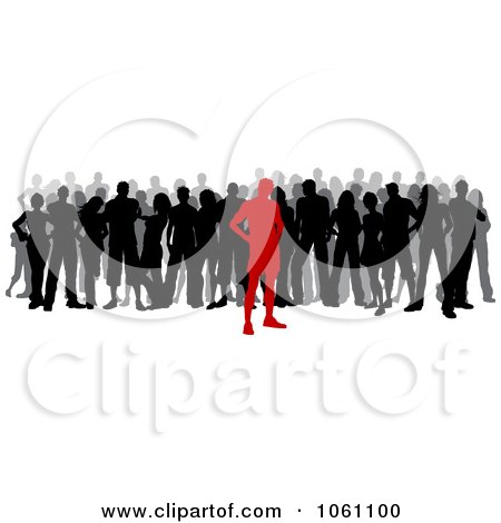 Red Silhouetted Person In Front Of A Crowd - Royalty Free Vector Clip Art Illustration by KJ Pargeter