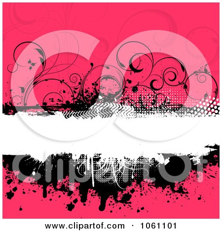 Grungy Black, White And Pink Floral Background With Splatters, Vines And Copyspace Posters, Art Prints