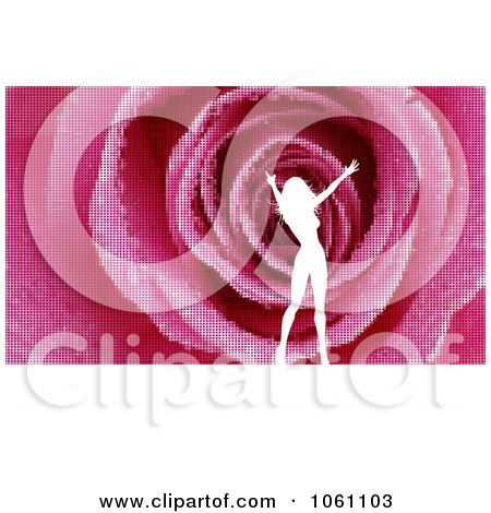 White Silhouetted Woman Against A Pink Rose Background - Royalty Free Vector Clip Art Illustration by KJ Pargeter