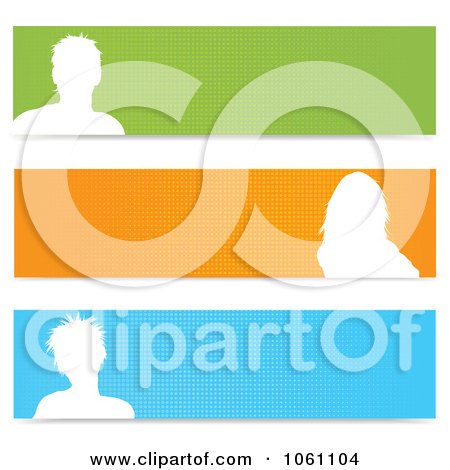 Digital Collage Of White Silhouetted Avatar And Halftone Website Banners - Royalty Free Vector Clip Art Illustration by KJ Pargeter