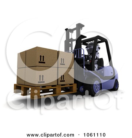 3d Robot Moving Boxes With A Forklift - Royalty Free CGI Clip Art Illustration by KJ Pargeter