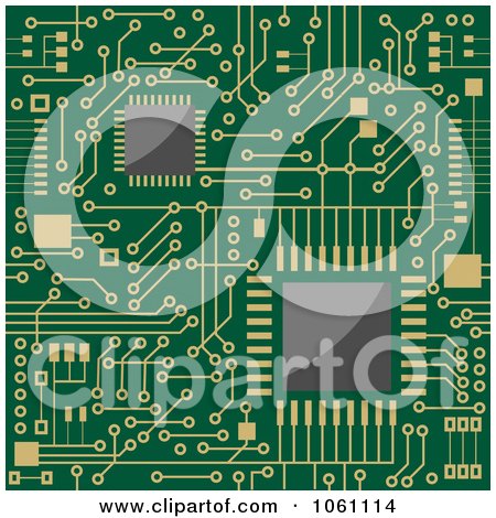 Royalty-Free Vector Clip Art Illustration of a Background Of A Green Circuit Board With Gold Connections - 2 by Vector Tradition SM
