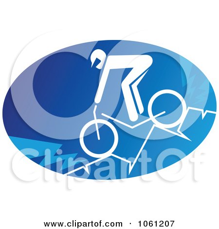 Blue And White Mountain Biker Cyclist Logo Royalty Free Vector Clip Art Illustration by Vector Tradition SM