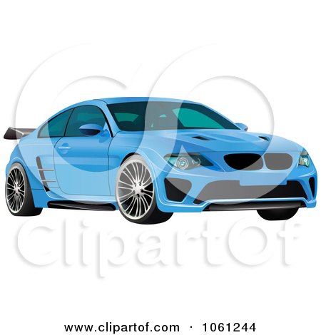 Royalty-Free Vector Clip Art Illustration of a Sporty Blue 3d Car With A Spoiler by Vector Tradition SM