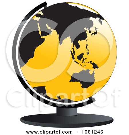 Royalty-Free Vector Clip Art Illustration of a 3d Yellow And Black Asia And Australia Desk Globe by Vector Tradition SM