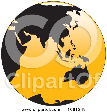 Royalty-Free Vector Clip Art Illustration of a 3d Black And Yellow Shiny Globe Of Asia And Australia by Vector Tradition SM
