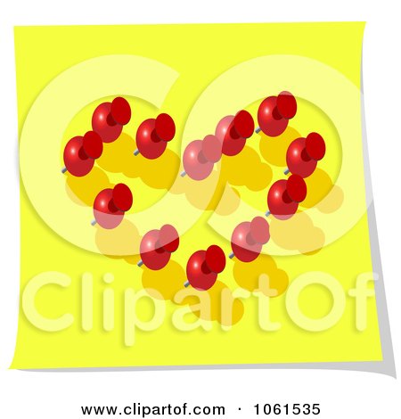 Royalty-Free Vector Clip Art Illustration of 3d Red Thumb Tacks Forming A Heart On Yellow Paper by Vector Tradition SM