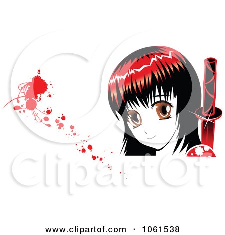 Royalty-Free Vector Clip Art Illustration of a Red Haired Manga Ninja Girl With Blood by Vector Tradition SM