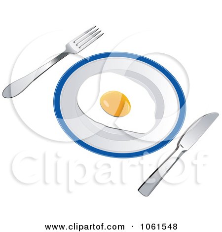 Royalty-Free Vector Clip Art Illustration of a 3d Sunny Side Up Egg On A Plate With Silverware by Vector Tradition SM