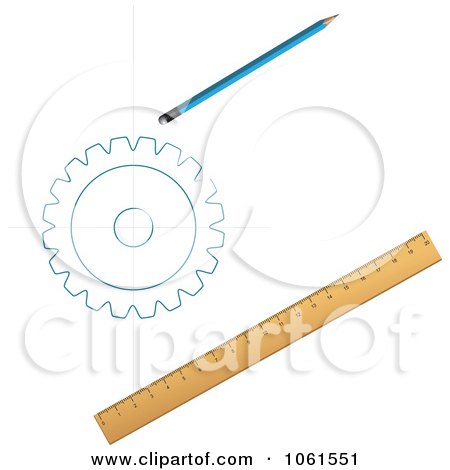 Royalty-Free Vector Clip Art Illustration of a Pencil, Gear And Ruler by Vector Tradition SM