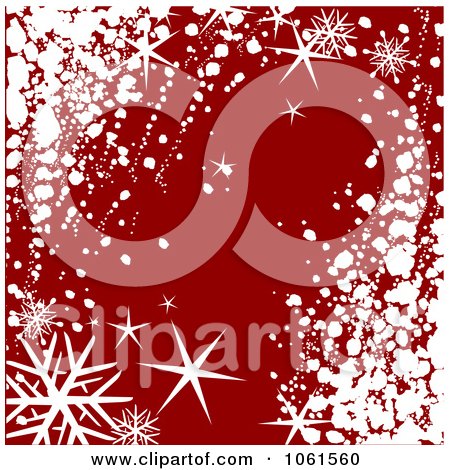 Royalty-Free Vector Clip Art Illustration of a Background Of Snowflakes, Stars And Snow On Red by Vector Tradition SM