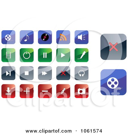 Royalty-Free Vector Clip Art Illustration of a Digital Collage Of Shiny Blue, Green, Gray And Red Website Icons by Vector Tradition SM