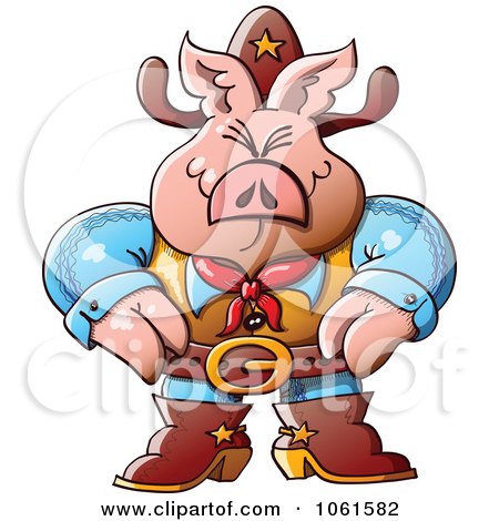 Clipart Western Sheriff Pig - Royalty Free Vector Illustration by Zooco