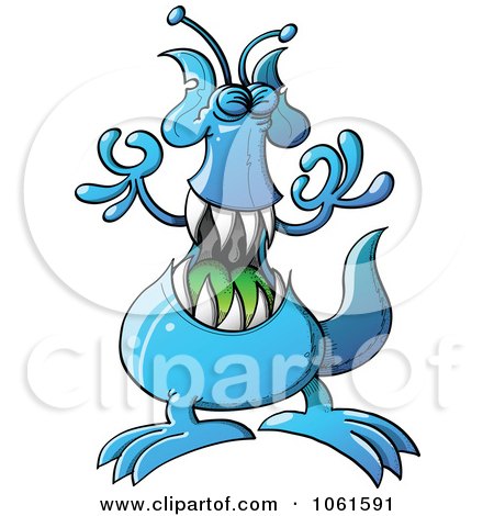 Clipart Blue Monster With Sharp Teeth - Royalty Free Vector Illustration by Zooco