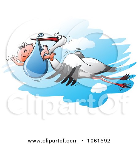 Clipart Stork And Baby In The Sky - Royalty Free Vector Illustration by Zooco