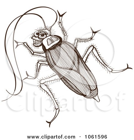 Clipart Sketched Grinning Cockroach - Royalty Free Vector Illustration by Zooco