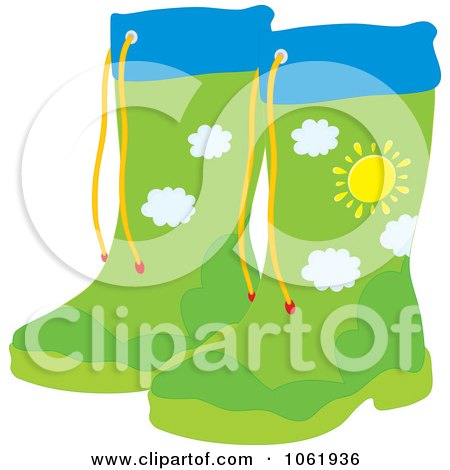 Clipart Rubber Boots With A Landscape Design - Royalty Free Vector Fashion Illustration by Alex Bannykh