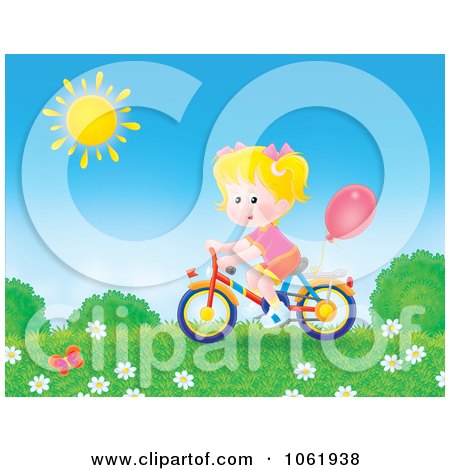 Clipart Blond Girl Riding A Bicycle Outside - Royalty Free Illustration by Alex Bannykh