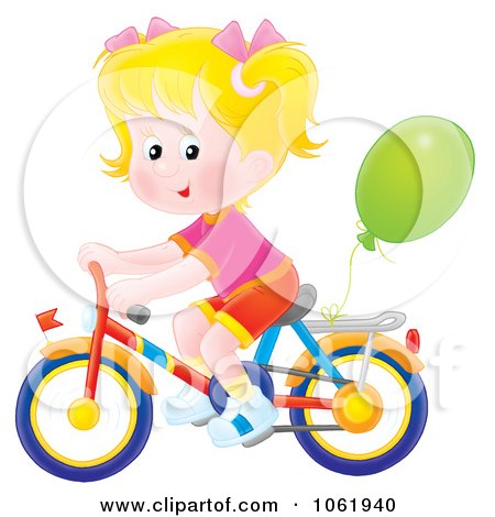Clipart Blond Girl Riding A Bicycle - Royalty Free Illustration by Alex Bannykh