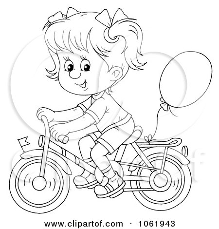 Clipart Outlined Girl Riding A Bicycle - Royalty Free Illustration by Alex Bannykh
