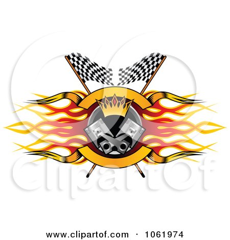 Clipart Flame, Flags And Piston Motor Sports Banner 1 - Royalty Free Vector Illustration by Vector Tradition SM
