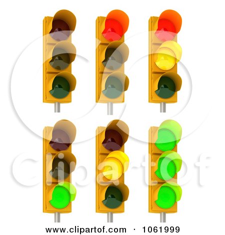 Clipart 3d Traffic Lights On Poles Digital Collage - Royalty Free CGI Illustration by stockillustrations