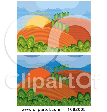 Clipart Rural Night And Day Landscapes Digital Collage - Royalty Free Vector Illustration by MilsiArt