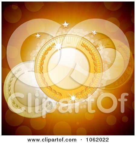 Clipart 3d Laurel Medals Over Flares - Royalty Free Vector Illustration by elaineitalia