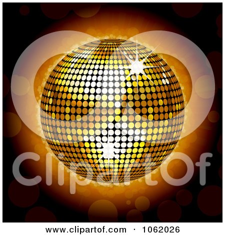 Clipart 3d Glowing Gold Disco Ball - Royalty Free Vector Illustration by elaineitalia