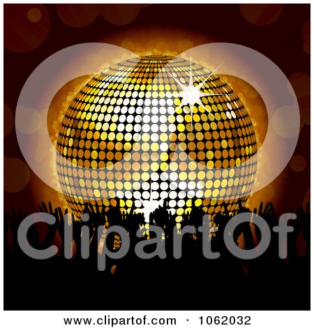 Clipart Silhouetted Dancers And A 3d Disco Ball - Royalty Free Vector Illustration by elaineitalia