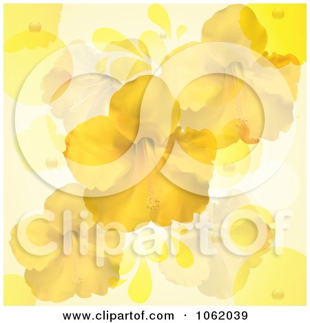 Clipart Hibiscus Flowers On Yellow - Royalty Free Vector Illustration by elaineitalia