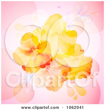 Clipart Hibiscus Flowers On Pink - Royalty Free Vector Illustration by elaineitalia
