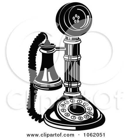 Clipart Retro Candlestick Phone In Black And White - Royalty Free Vector Communications Illustration by Andy Nortnik