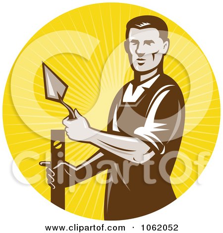 Clipart Mason Worker Logo - Royalty Free Vector Illustration by patrimonio