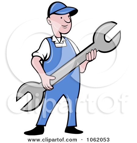 Clipart Mechanic Worker Man With A Wrench - Royalty Free Vector Illustration by patrimonio