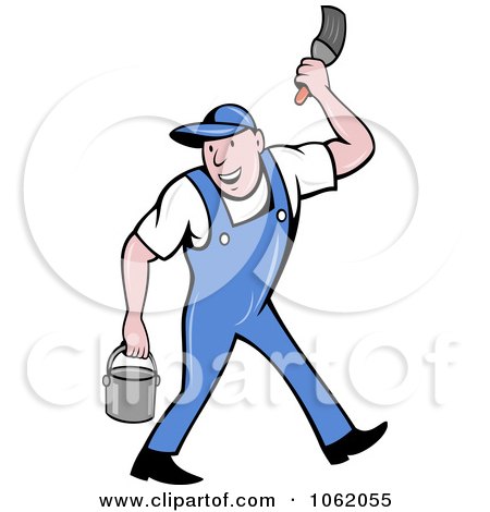 Clipart Friendly Painter Worker Man Walking - Royalty Free Vector Illustration by patrimonio