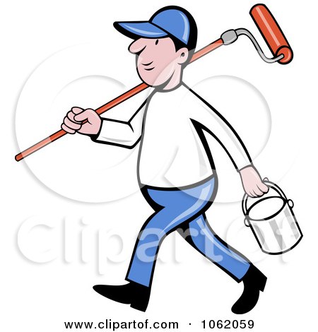 Clipart Painter Worker Man Walking - Royalty Free Vector Illustration by patrimonio